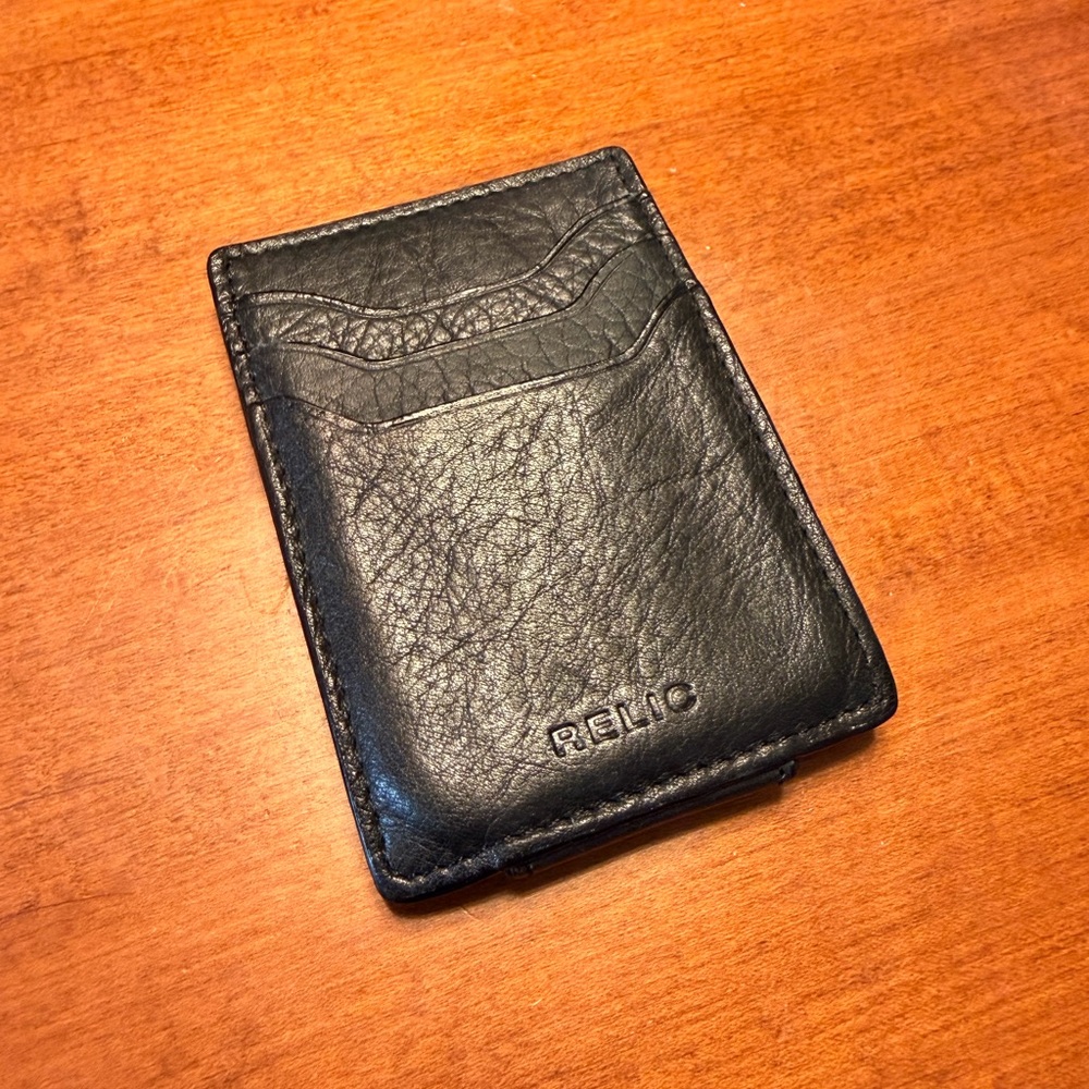 Relic Black Leather Card Wallet With Money Clip
